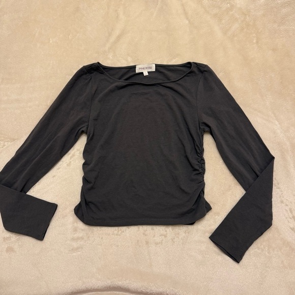 Pink Rose Tops - Pink Rose Charcoal Long Sleeve Blouse